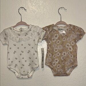 Floral Kids One Pieces Set - White and Tan